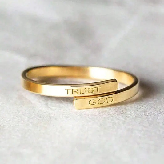 Stainless Steel Open Ring with "TRUST GOD" Engraving