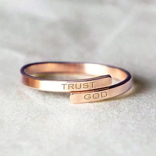 Stainless Steel Open Ring with "TRUST GOD" Engraving