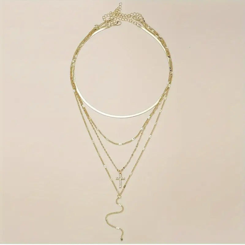 4pcs Multi-layered Cross Pendant Necklace Set