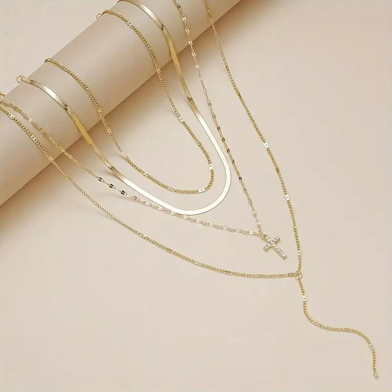 4pcs Multi-layered Cross Pendant Necklace Set