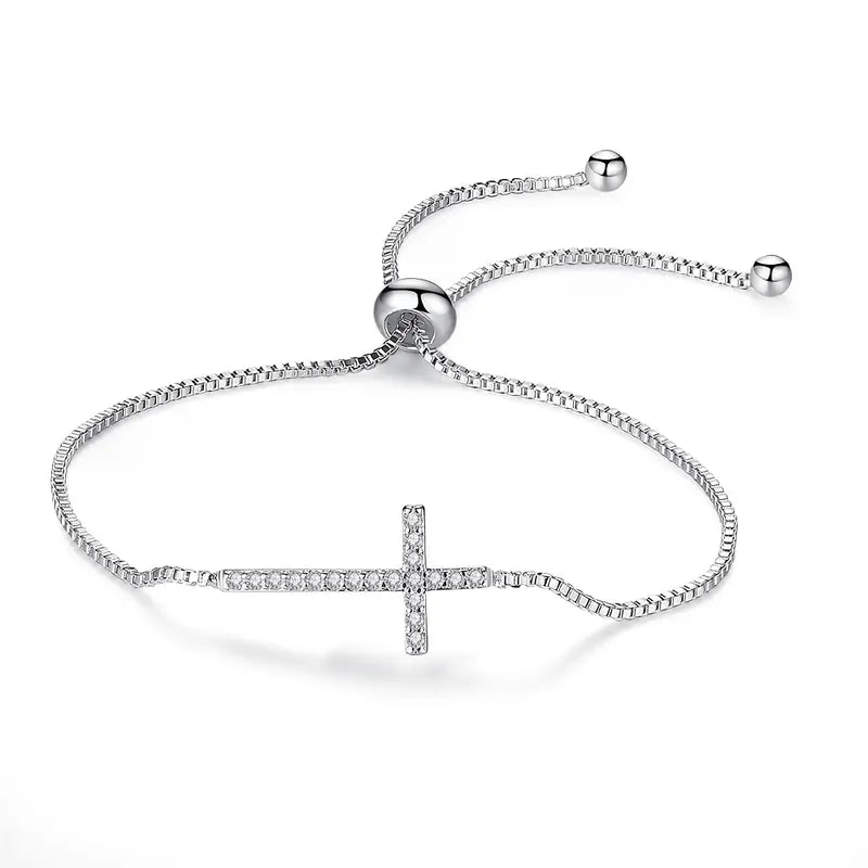 Copper Cross Geometric Bracelet with Sparkling Cubic Zirconia