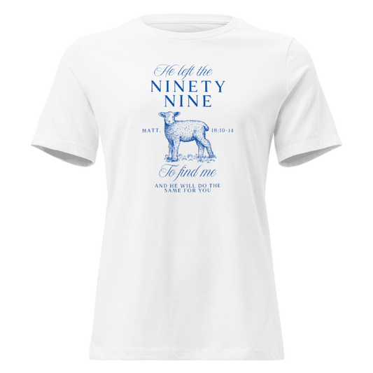 "He left the 99 to find me" Classic White Short Sleeve Tee
