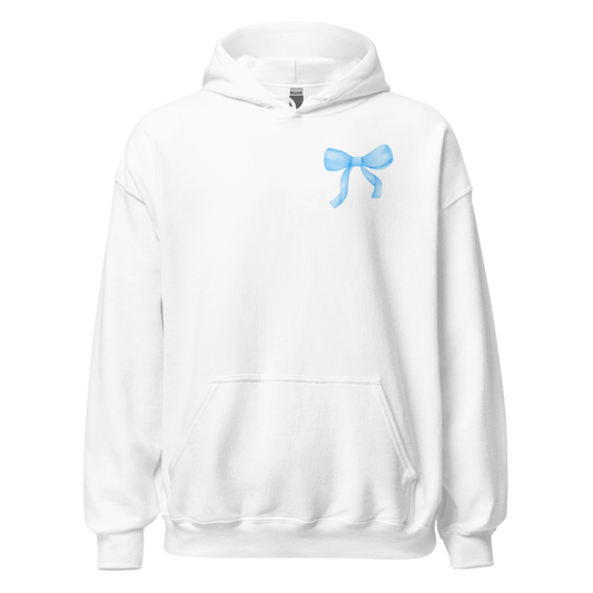 "God says I am" Blue Bow Classic White Hoodie