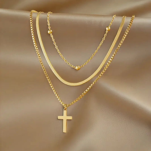 Multi-Layer Stainless Steel Cross Pendant Necklace