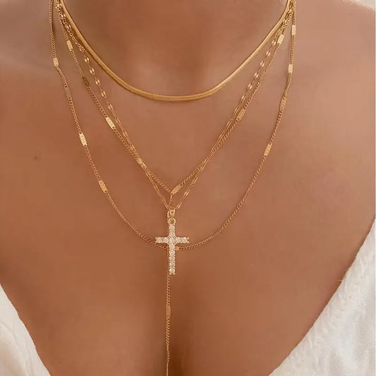4pcs Multi-layered Cross Pendant Necklace Set