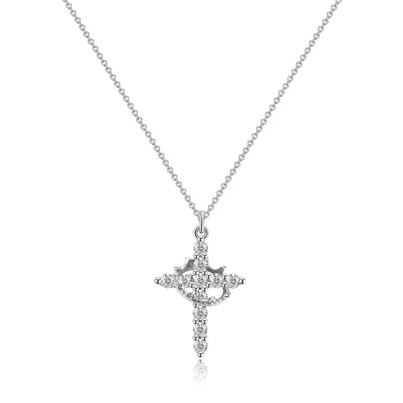Stainless Steel Rotating Crown Cross Necklace – Available in Gold and Silver