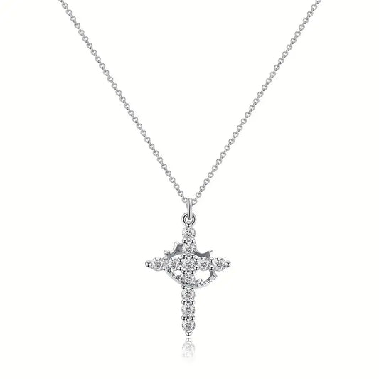 Stainless Steel Rotating Crown Cross Necklace – Available in Gold and Silver