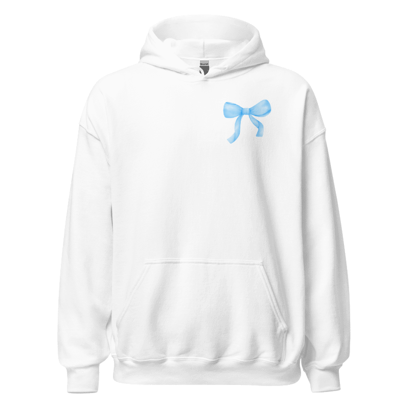 "God says I am" Blue Bow Classic White Hoodie